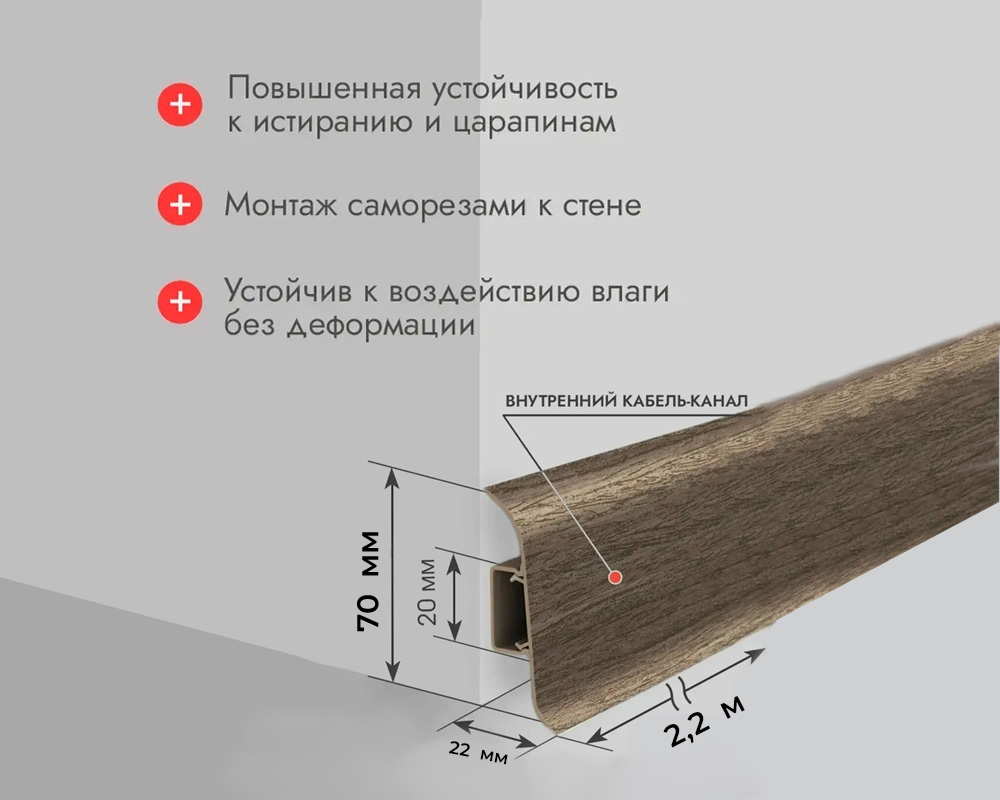 Плинтус ПВХ Идеал Классик 70мм 2,2м 213 Дуб северный